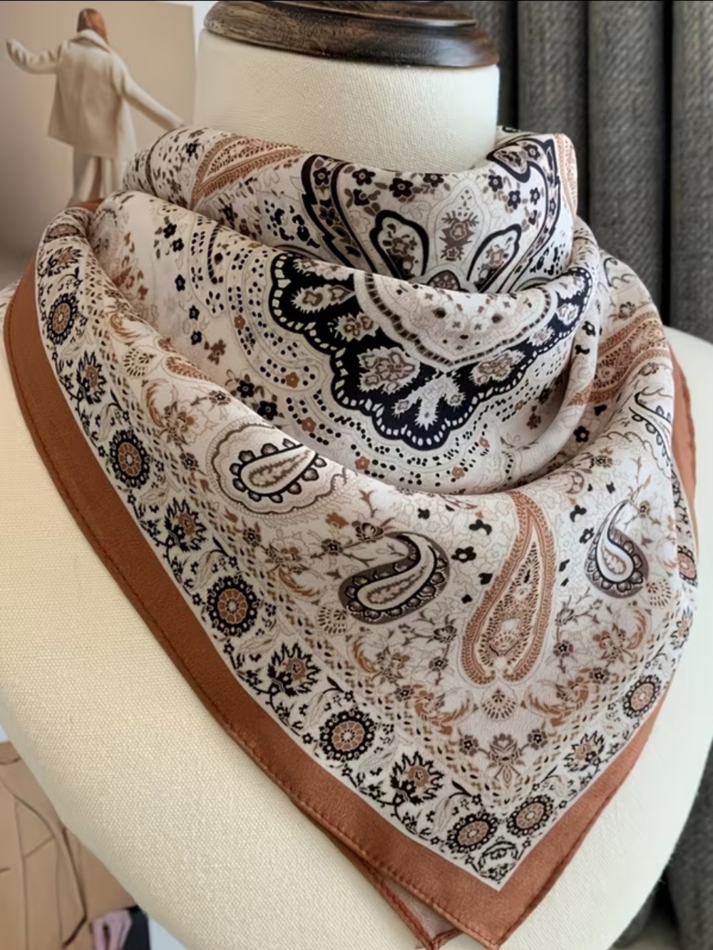 Beautiful Paisley Bandana Scarf in Beige & Brown